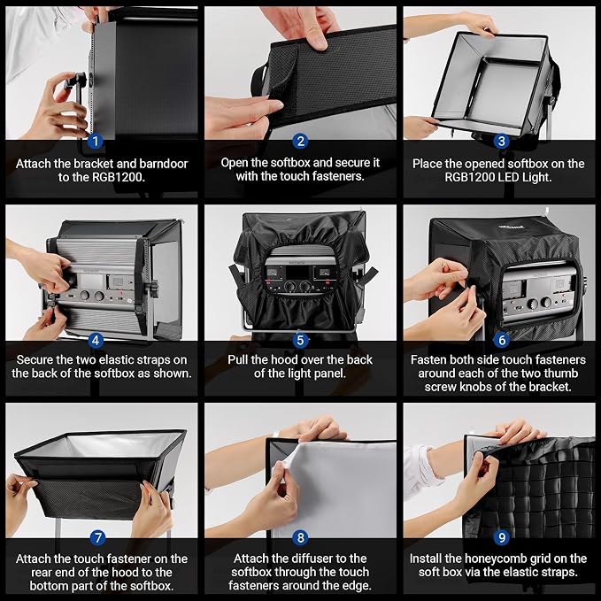 NEEWER Upgraded Softbox Diffuser Only for NEEWER RGB1200 Video Light, 14.6"x13.6"/37x34.5cm Foldable Soft Box with Grid/Bag/Blackout Hood, Quick Set Up for Portrait Studio Photography Lighting, NS5S - Image 7