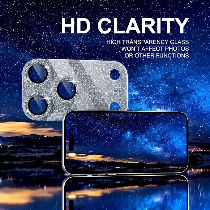 Choiche for iPhone 17 Pro Max Camera Lens Protector, Glitter-Silver | Bling Metal Camera Cover with 9H Tempered Glass Lens Screen Protector Accessories, Strong Adsorption, Case-Friendly, 6.9-inch - Image 6