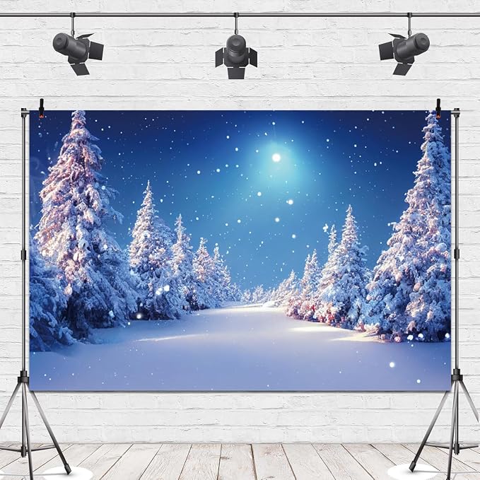 Winter Christmas Backdrop 15x8ft Winter Snow Forest Backdrop White Xmas Trees Photography Background for Christmas New Year Party Decorations Banner Photo Background Photo Props - Image 5