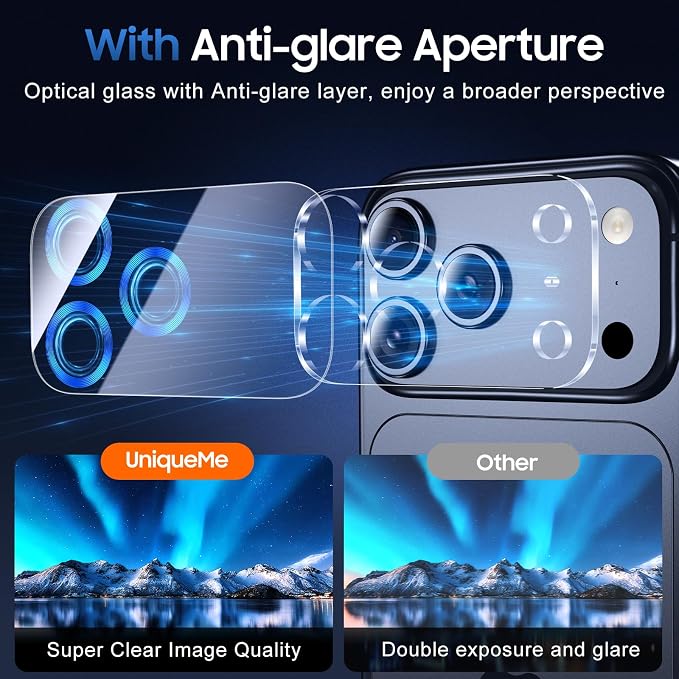 UniqueMe 3 Pack for iPhone 17 Pro Max Camera Lens Protector - Dark Blue | Drop Protection, Case Friendly, 9H Tempered Glass, Camera Cover Screen, Update New Version - Image 4