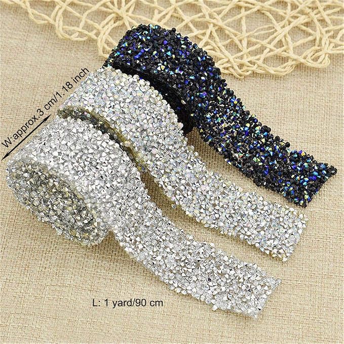 EORTA 1Yard X 3CM Rhinestone Beaded Trim Sparkling Crystal Rhinestone Hotfix Ribbon Iron on Applique Bling Chain Banding Belt for DIY Wedding Bridal Dress Embellishment Phone Wall Decor, Light Blue - Image 2