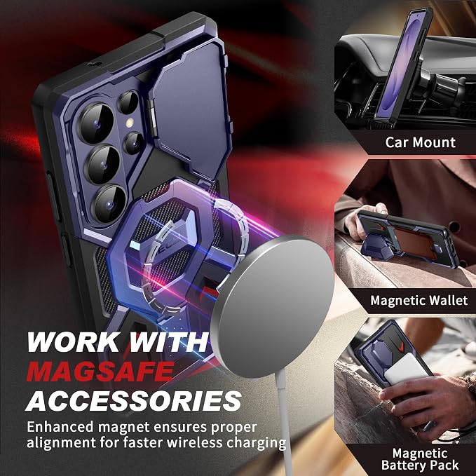 TONGATE Magnetic Stand for Samsung Galaxy S26 Ultra Case, Compatible with Magsafe, [Camera Cover & 2 Front Frames][Military Drop Protection] S26 Ultra Case Built-in Screen Protector & Belt Clip,Cobalt - Image 3