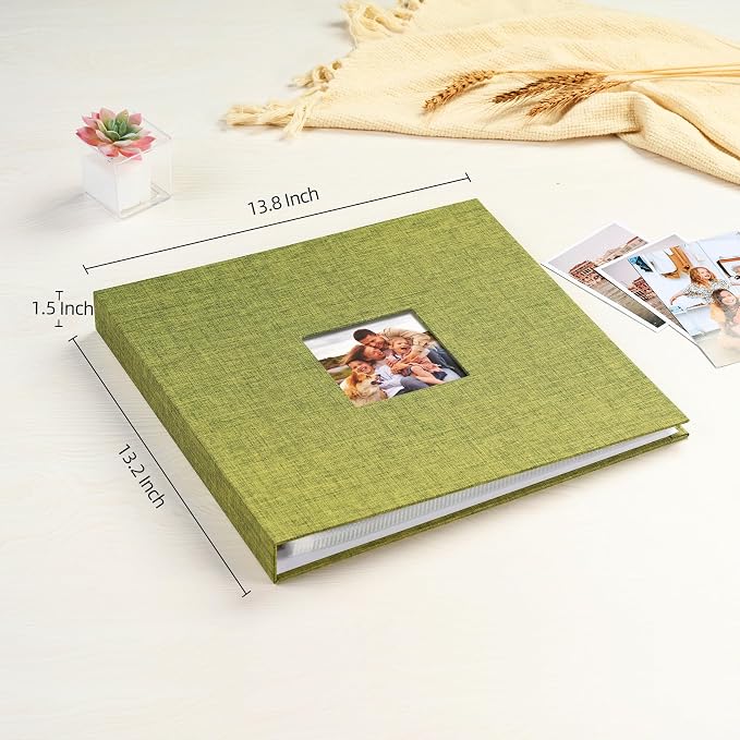 Mublalbum 12x12 Inch 3 Ring DIY Scrapbook Photo Album 80 Pages, Green | 3 Ring Binder Scrapbook, Linen Cover, 40 Plastic Sleeves 80 Pages, Memory Book for Wedding, Baby, Family, DIY Projects - Image 2
