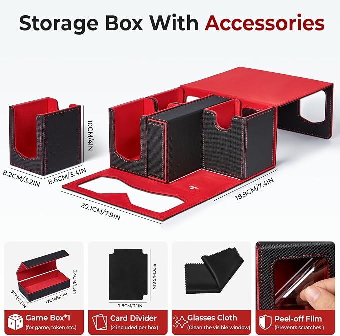 Fabmaker Deck Box Compatible with MTG, Large Capacity Trading Card Storage | Box for Comman-der, 5-in-1 Leather Magnetic Closure Card Box with Token Tray, Card Box Compatible with Magic the Gathering - Image 6
