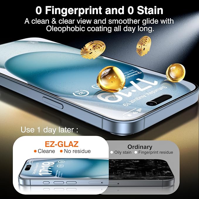EZ-GLAZ-4+2 Pack for iPhone 15 Privacy Screen Protector (6.1") | 2-Pack Lens Protectors, Alignment Kit, Easy Installation, 9H+ Tempered Glass, Scratch Resistant, 28° Privacy Protection - Image 8
