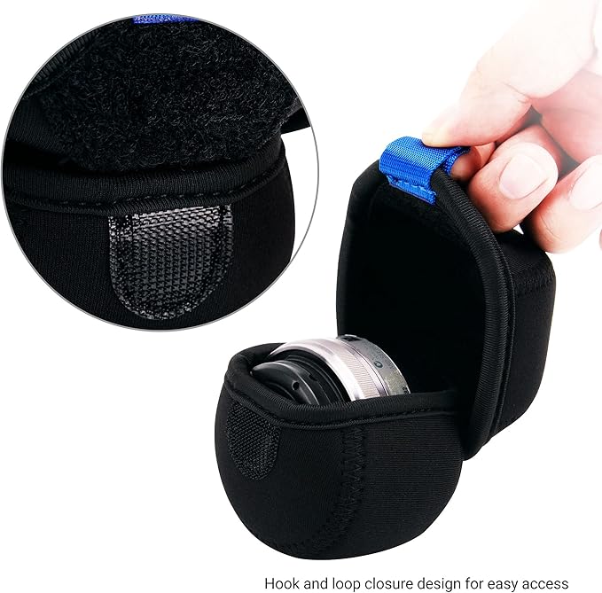 JJC Small Neoprene Camera Lens Pouch Case, Fits Lens up to 2.4 x 1.6inches | Water-Resistnat, Fold Over Closure, Compatible with Canon EF-M 22mm f/2, Sony E PZ 16-50mm f/3.5-5.6, Fujifilm XF27 f/2.8 - Image 4