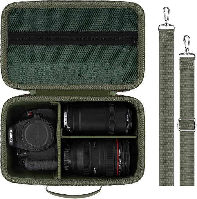 Hard Case for Canon EOS Rebel T7/T100/R50/R100 DSLR Camera with Lens | Fits for Canon T7/T100/R50/R100/R5/R6 V//R6 Mark II DSLR Camera and Lens, With Shoulder Strap, Protective Case, Army Green by Baval