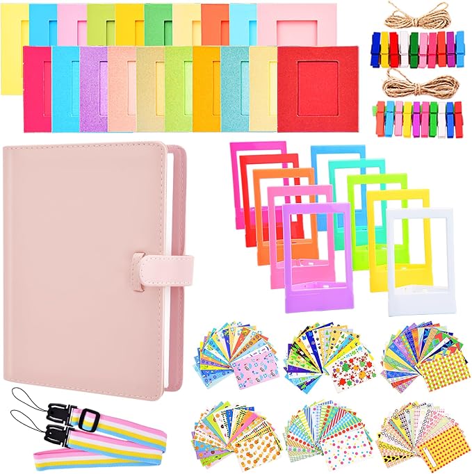 Sunmns Accessories Bundle Kit Compatible with Fujifilm Instax Mini 13 12 11 9 8 90 70 Instant Camera, Include Album, Film Stickers, Photo Frames, Hanging Frame, Strap (Pink) by Sunmns