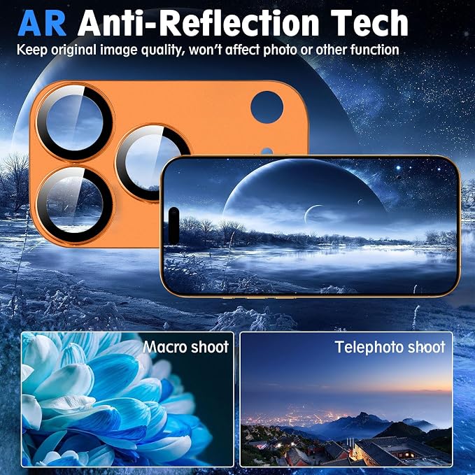 SiHPuoy Camera Lens Protector for iPhone 17 Pro Max, Tempered Glass,Orange | 2pcs, 9H+ Hardness, Military Grade Shatterproof, Anti-Scratch, Case Friendly, Metal Camera Cover, Does not Affect Night Shots - Image 6
