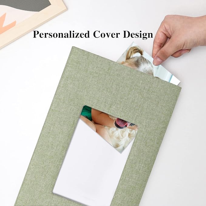 Vienrose 4x6 Photo Album,300 Pockets,Linen Cover with Window,Grass Green | Linen Hardcover, Slip In Photo Book, Family Memory Album, Travel Keepsake - Image 3