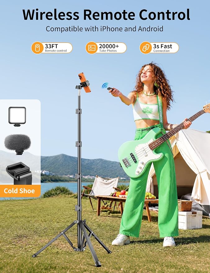 Flexible Tripod for iPhone, 88" Tall Cellphone Tripod with Gooseneck | Overhead Tripod with Phone Holder and Wireless Remote, Camera Phone Stand for Recording, Compatible with iPhone/Android - Image 6