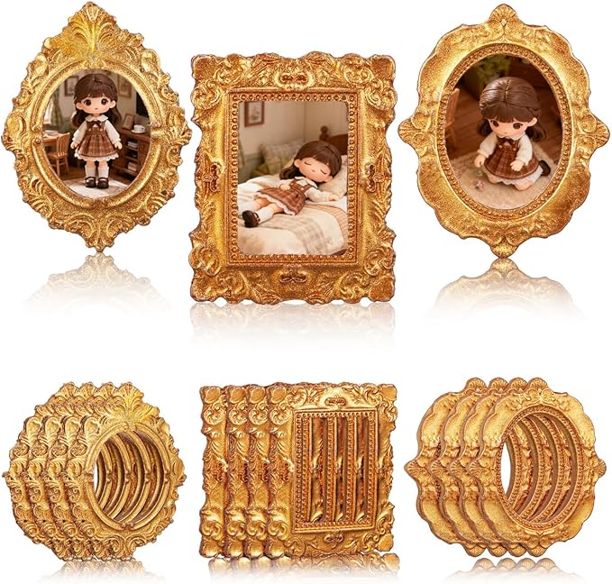 VOSAREA 15 Pcs Mini Gold Picture Frames, Vintage Resin Photo Frames for Jewelry Display, Dollhouse Decor, Crafts, Table Decoration and Party Favors by Vosarea
