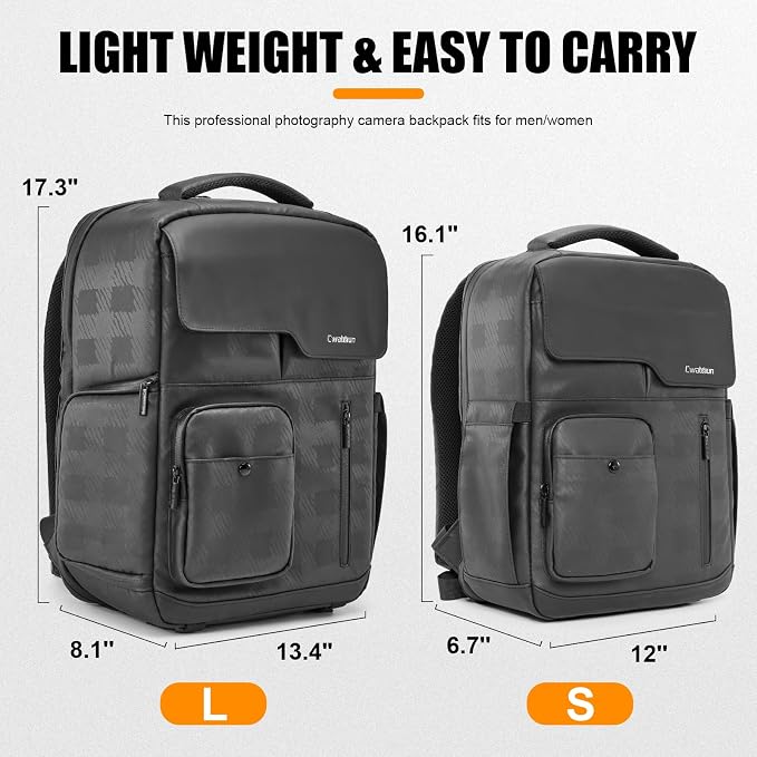 Cwatcun Camera Backpack Large PU Leather, DSLR Bag Case with Tripod Holder | DSLR/SLR/Mirrorless Canon/Nikon/Sony/Fuji Camera Bag for Photographers.Fits 2cameras + 6 lenses + 15.6" laptop + drone. - Image 9
