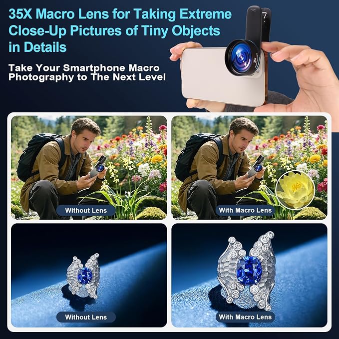 35X Professional Upgraded Macro Lens for Smartphones,with Universal Clip，Long Shooting Distance of 45-95mm, Macro Photography of Flowers,Insect and Jewelry,Compatible with iPhone and Android Phones - Image 2