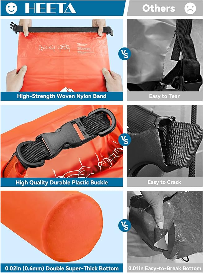 HEETA Dry Bag Waterproof Backpack with Phone Case 5L/10L/20L/30L/40L | Roll Top Lightweight Dry Storage Bag for Women Men, Travel Boating Kayaking Paddle Board Camping Beach Essentials Accessories - Image 4