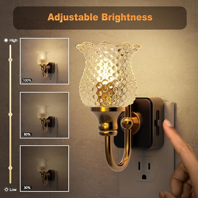 JandCase Night Light, Glass Night Lights Plug into Wall Dimmable | Floral LED Nightlight, 0-100LM Flower Nightlights, Dusk to Dawn Sensor, 1W Vintage Nite Light for Bathroom Hallway Gift Decor - Image 2