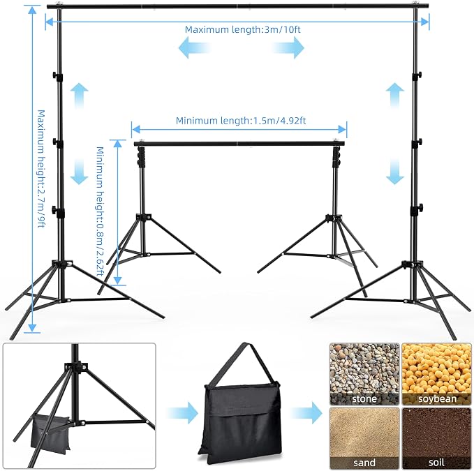Photo Backdrop Stand 9ft x 10ft Photograhy Adjustable Background Stands Support Kit with Carry Bag for Photo Studio, Photoshoot, Parties, Photographic Equipments - Image 3