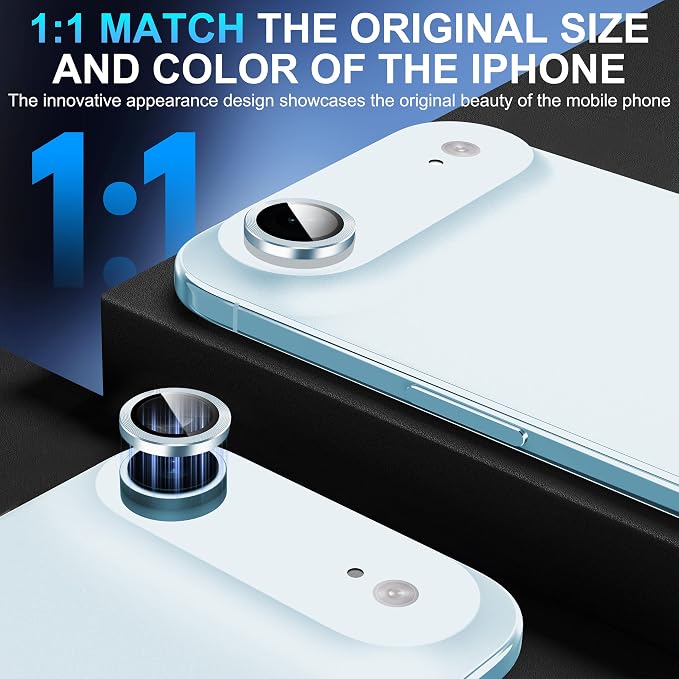 Suoman 2-Pack for iPhone 17 Air Camera Lens Protector, [CD Lines] [Strong-Adhesion] Metal Texture Style Tempered Glass Camera Lens Cover [with Auto Alignment Tool Kit] -Light Blue - Image 5