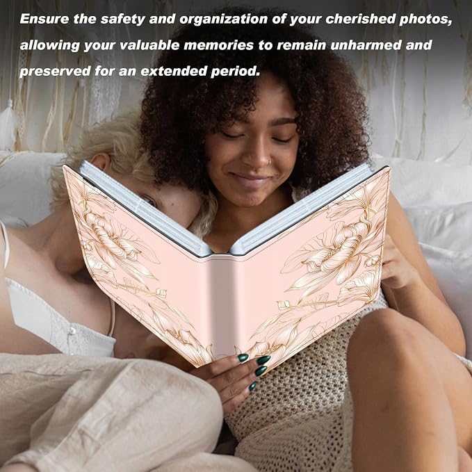 Small Photo Album 5x7, 60 Pockets Holds 120 Photos, Slip-in Pocket Photo Album with Black Elastic Band for Family Wedding Baby Travel Pictures, Pink And Gold Lotus Flower - Image 7
