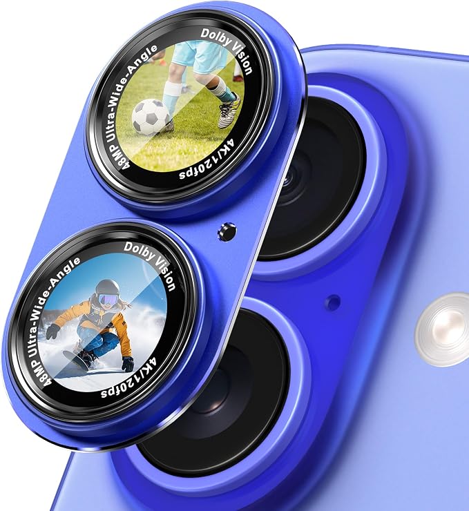 CACOE Metal Camera Lens Protector for iPhone 16/16 Plus/17 Cover | Tempered Glass Cover, Anti-Scratch, Drop-Proof, Strong Adhesion, Camera Screen Cover Accessories, Cyan by CACOE