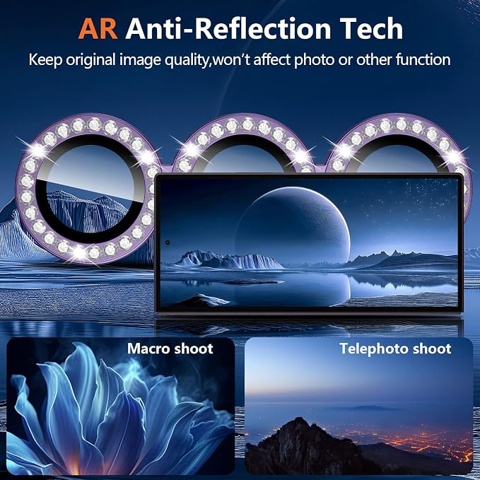 for Samsung Galaxy Z Fold 8 Ultra Camera Lens Protector, Individual Metal Ring Tempered Glass Lens Cover, [Strong Adsorption] Scratch Resistant Ultra-Thin HD Clear Lens Cover, 1 Set-Violet Diamond - Image 3