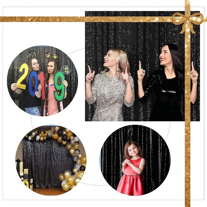 Poise3EHome Black Sequin Backdrop,8FT x 10FT Sequin Photography Backdrop Curtain for Party Decoration - Image 9