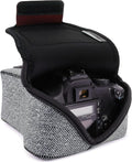 USA Gear Camera Sleeve (Medium) for Compact SLRs Compatible with Canon EOS R100 Nikon Z30 Sony ZV-E10, and more - Padded Neoprene DSLR Case with Zipper Accessory Pocket & Belt Loop (Gray Woven) by USAGEAR