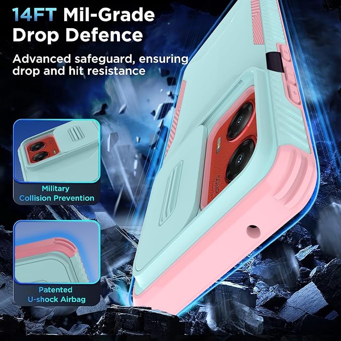for Motorola G Stylus 5G 2024 Case with 1 HD Screen Protector & Slide Camera Cover[Military-Grade]Phone Case Heavy Duty Rugged Shockproof Protective Cover for Moto G Stylus 5G 2024(Cyan/Pink) - Image 3