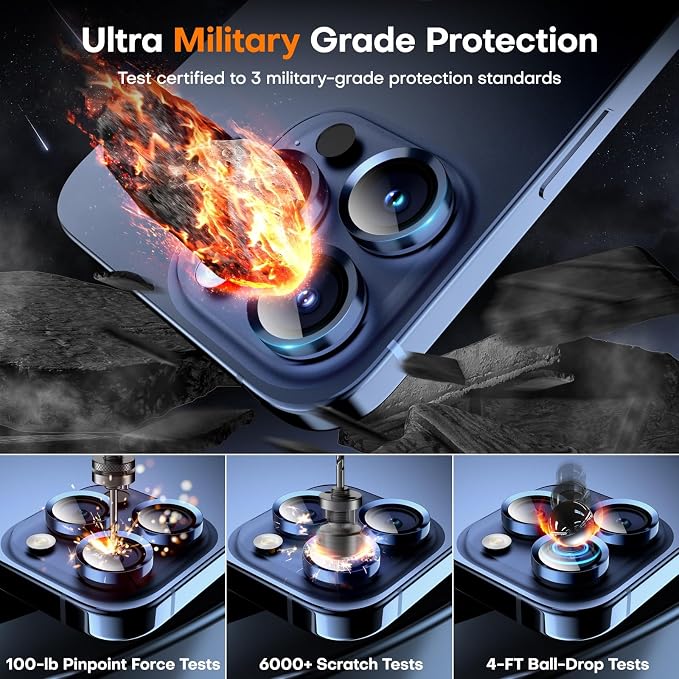 Camera Lens Protector for iPhone 15 Pro Max/15 Pro- Blue Titanium | 9H Tempered Glass, Metal Individual Camera Cover, Accessories, Anti-drop, Case Friendly, HD Clear, Anti-Scratch - Image 3