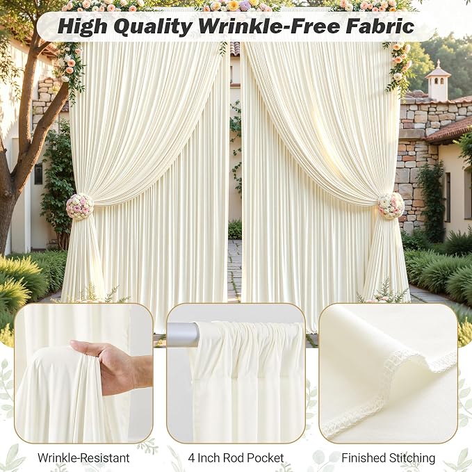 32ftx10ft Wrinkle Free Ivory Backdrop Curtain - 10 Feet Photography Backdrop Drapes, Silky Polyester Back Drop Cloth for Wedding Baby Shower Balloon Arch Background - Image 6