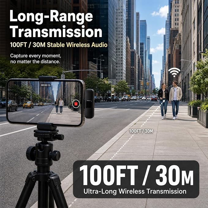 Wireless Lavalier Microphone for iPhone Android, 2Pcs Mini Mic, Plug & Play | Noise Cancelling, 64dB Adaptive, 0.35oz Featherweight, 65ft Range, 6H Battery, for Content Creators Vlogging, YouTube, TikTok - Image 5