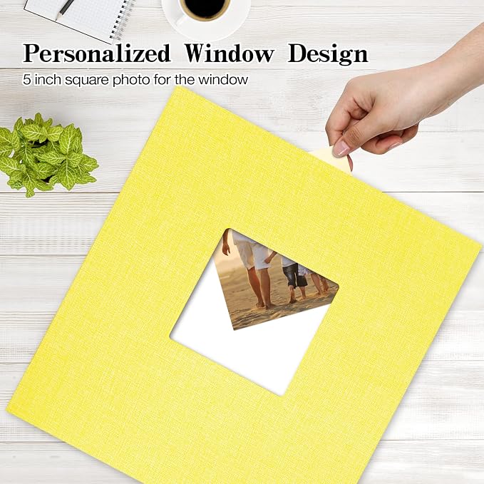 potricher Photo Album 4x6 Pictures, 1000 Pockets, Linen Cover, Yellow | Linen Cover, Front Window, Large Capacity 4x6 Picture Albums, Photo Book for Family, Wedding, Anniversary, Baby, Keepsake - Image 2