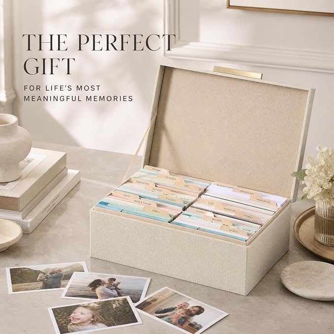 Decorative Photo Storage Box - PU Leather Organizer for 1200 4x6 Photos | Sturdy Scrapbook Storage Containers with Dividers and Lid - Portable Box Safely Stores Your Pictures - Image 8
