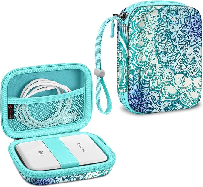 FINTIE Protective Case for Canon Ivy 2 Mini, CLIQ2 & CLIQ+2 Photo Printer | Shockproof Hard Shell Carrying Case, With Wrist Strap, Pocket Camera Storage, Charger Cable Organizer, Emerald Illusions by Fintie