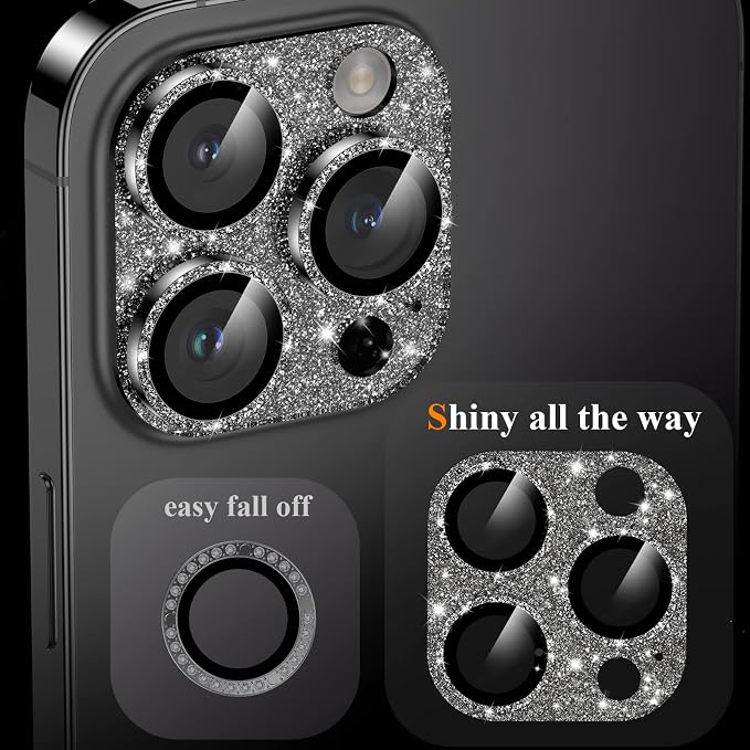 YWXTW for iPhone 13 Pro/iPhone 13 Pro Max Camera Lens Protector, [4TH Gen New Bling Design] Glitter Shiny Diamond Metal Ring Tempered Glass Back Camera Screen Protector Lens Cover - Image 4