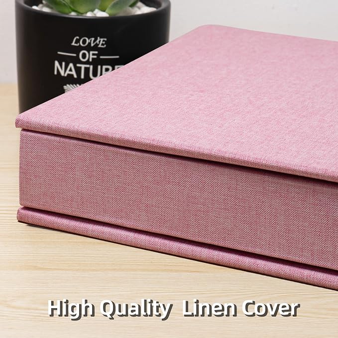 Large Photo Album Self Adhesive 4x6 8x10 10x12 Scrapbook Magnetic Album DIY Scrapbook Length 13 x Width 12.8 (Inches) 120 Sticky Pages Linen Cover DIY Photo Album(Pink) - Image 5