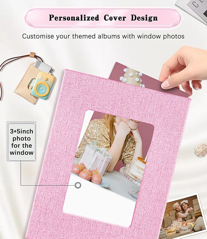 Ejblfe Photo Album 4x6,Linen Cover Slide-in Photo Album Book Can Holds 100 4x6 Photos with 50 Black Sheets for Family,Wedding,Baby and Holiday Pictures (Pink) - Image 2