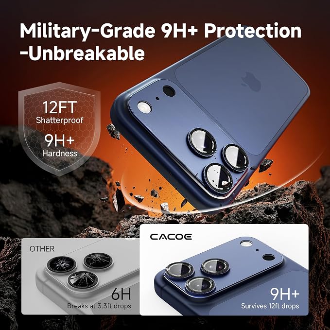 CACOE Metal Camera Lens Protector for iPhone 17 Pro Max | 9H Tempered Glass, Aluminum Frame, HD Clarity, Scratch-Resistant, Camera Screen Protector Cover Accessories, Dark Blue - Image 5