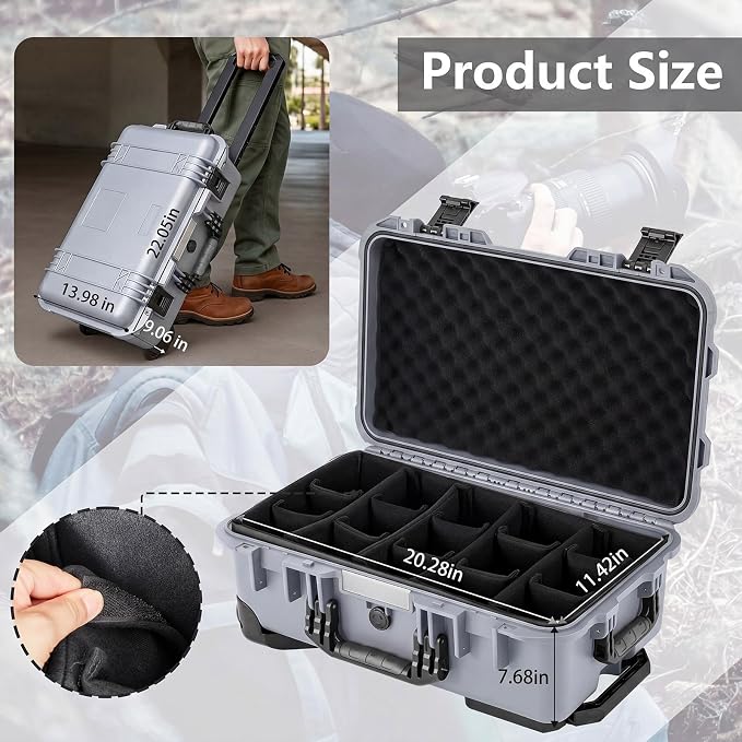 Relaxweex Rolling Camera Hard Case with 15 Padded Dividers & Wheels | Impact-resistant, Protective, Waterproof, Hard Shell Travel Case for Cameras, Lenses & Accessories, 22 x 14 x 9 Inch, Black - Image 2