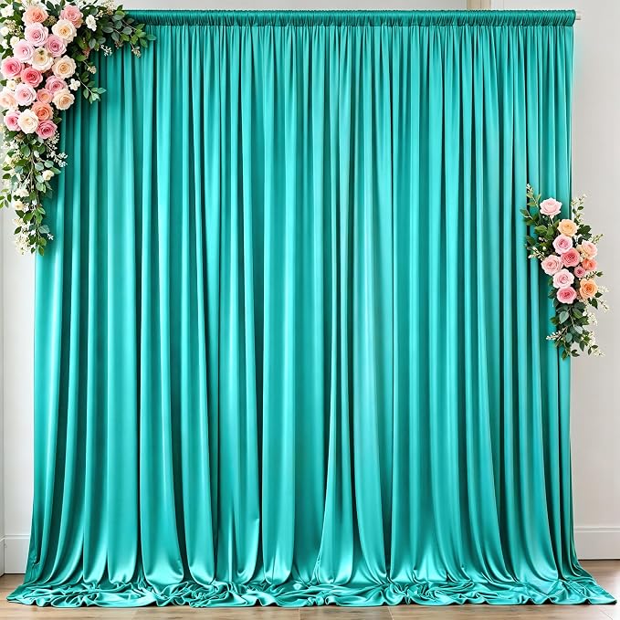 10 ft x 10 ft Wrinkle Free Turquoise Backdrop Curtain for Parties, Thick Polyester Teal Photo Backdrop Drapes,2 Panels 5ft x 10ft for Baby Shower Wedding Engagement Birthday Mermaid Party by Outpain