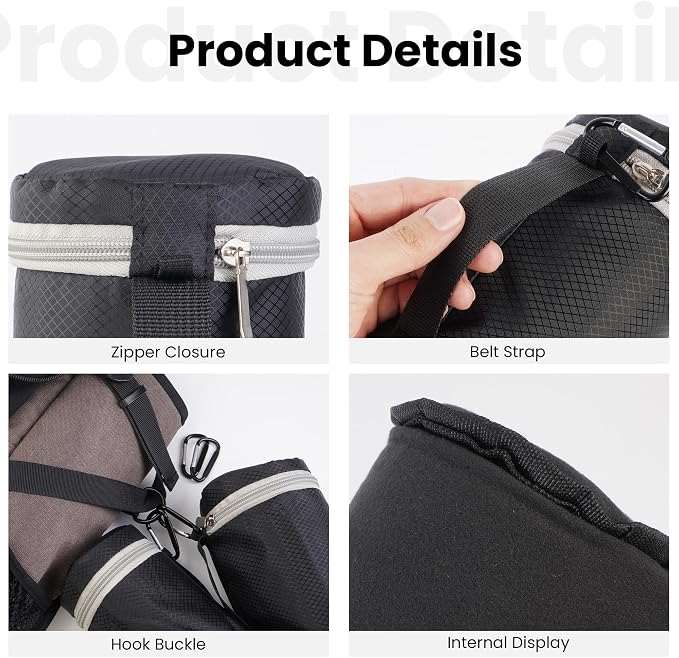 Walking Way 4-Pack Shock-Absorbing Lens Pouch Set, Color-Coded 7mm Thick Neoprene DSLR Camera Lens Case, Compact Storage, Belt Clip & Zipper Closure (S-XL) - Image 6