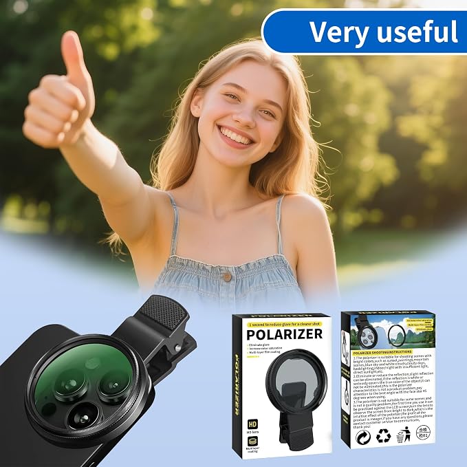 Wlizyzfhy 52mm Clip-on CPL Phone Camera Lens Filter | Universal CPL Filter Compatible with Smartphones, HD Polarizing Phone Lens to Reduce Glare Enhance Colors for Photos - Image 6