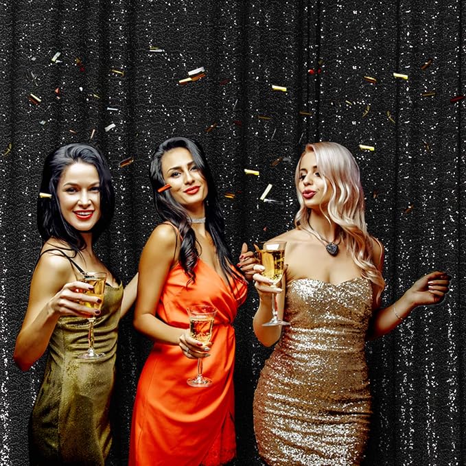 Poise3EHome 6FT x 8FT Black Sequin Photography Backdrop Curtain for Party Decoration - Image 7
