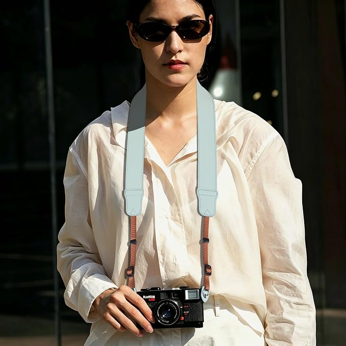 Padwa Lifestyle Mint Green Leather Camera Strap - 1.5" Soft Full Grain Cowhide Camera Straps for Photographers, Soft Suede Fabric Padded Leather Strap with Quick Release fits All Cameras - Image 2