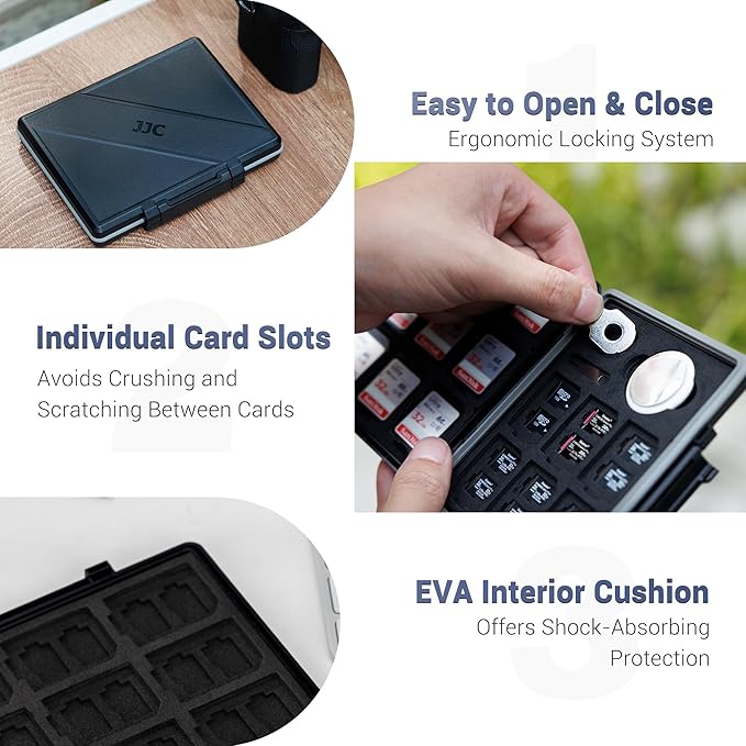 JJC 45 Slots Memory Card Case for 30 Micro SD and 15 SD Cards with AirTag Slot, Water-Resistant Anti-Shock Anti-Dust, Micro SDHC/SDXC TF Card and SD/SDHC/SDXC Holder Organizer Storage - Image 4
