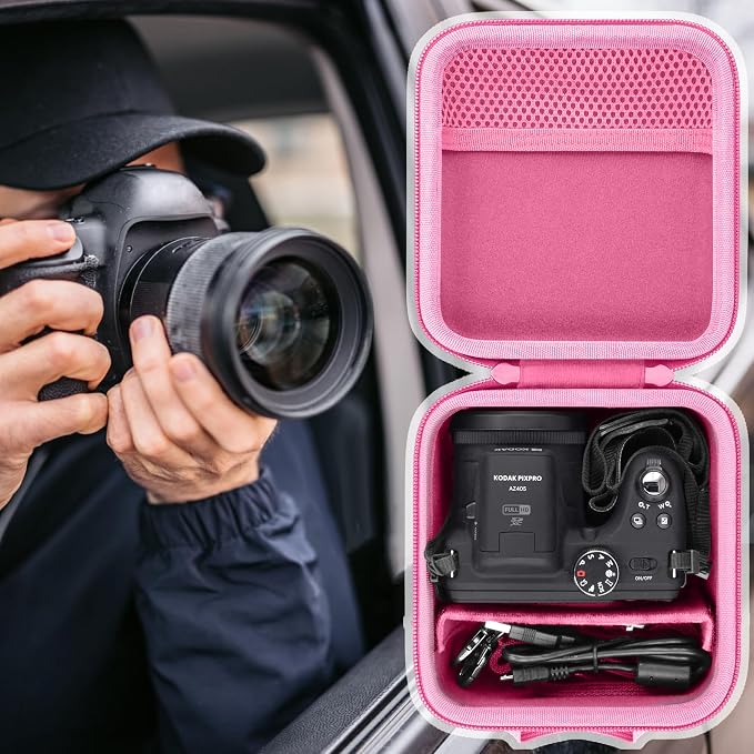 Case for KODAK PIXPRO AZ653/AZ401/AZ405/AZ425/AZ528 Digital Camera | Protective Storage Box, Portable Carrying Box, Smooth Zipper, Travel-ready, Shoulder Strap Covenient to Carry, Pink Case - Image 8
