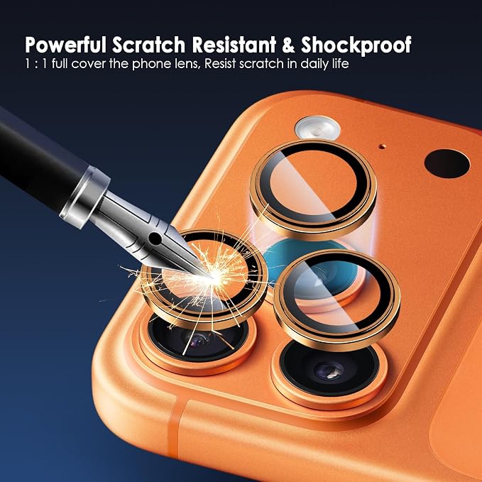 Camera Lens Protector for iPhone 17 Pro & 17 Pro Max, Orange | AR+AF, 9H Tempered Glass, Individual Metal Ring, Anti Glare, Fall Protection, Camera Screen Cover - Image 2