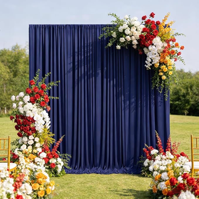 10ft x 10ft Navy Blue Backdrop Curtains for Parties, Polyester Fabric Backdrop Drapes with Rod Pockets for Weddings, Birthday, Halloween, Photography, Christmas Party Background Curtain, 2 Panels - Image 4