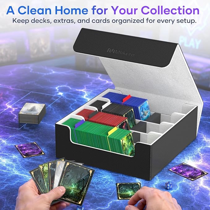 Mlikero Trading Card Storage Box, Bulk Card Storage for 2400+ Sleeved Cards, PU Leather Magnetic Closure Card Organizer with 10 Dividers & 4 Foam Stoppers, Fit for MTG, TCG and Sports Cards - Image 2