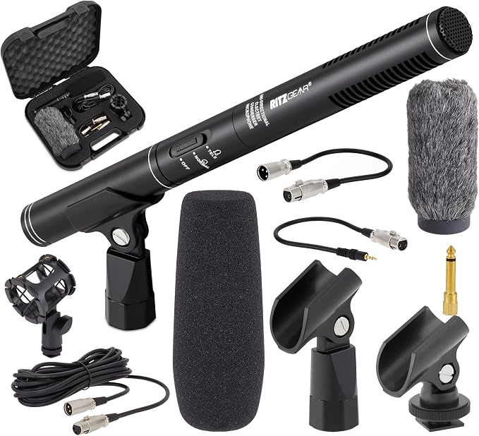 Professional Video & Broadcast Microphone | 10.8" Unidirectional Condenser Shotgun Mic for Indoor & Outdoor Film, Interview & Studio Recording for Camcorders and DSLR Camera - Black by RitzGear